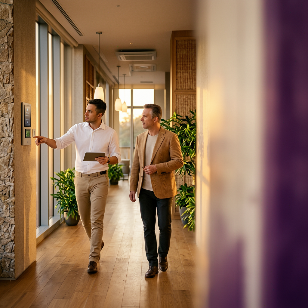 Pure Benefit consultant in gesprek met hotelmanager over energiebesparing